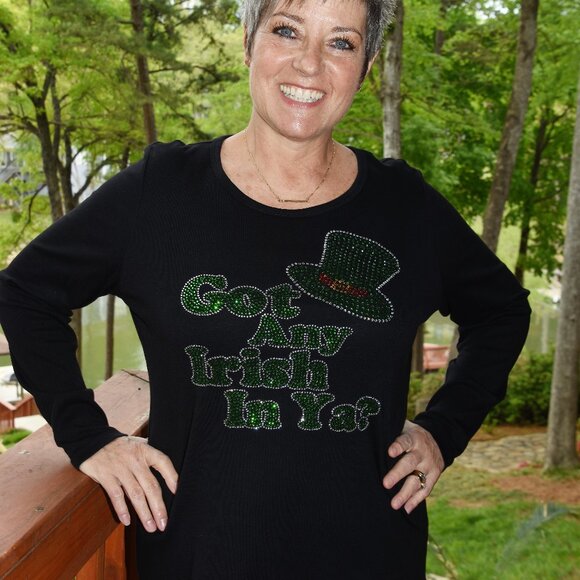St. Patrick's rhinestone black long sleeve shirt XS S M L XL XXL 1X 2X 3… - Picture 1 of 7